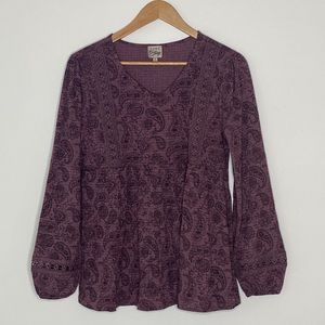 New Como Vintage Top Blouse Size S/M Relax color Plum with flower print